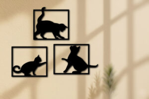 Black MDF Cat Wall Art – Set of 3 Modern Frames (Customizable Size)