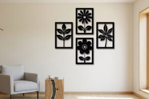 Black MDF Floral Wall Art – Set of 4 Elegant Frames